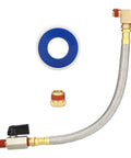 Air Compressor Tank Drain Assembly Kit with 10 Inch Braided Steel Hose One Quarter Inch Drain Valve Elbow Fitting and Brass Hex Adapter