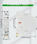 Dead Quiet 32A Ac Dc Contactor With 24V Coil And Two Normally Open Poles For Straight-Up Din Rail Mount, dimensions displayed.