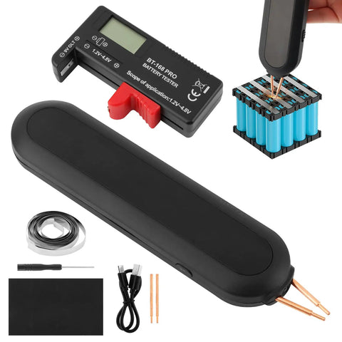 Handheld Battery Spot Welder With 11 Gear Adjustable Controls And Built In Battery Tester, kit with accessories, black design