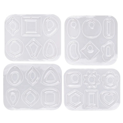 Dope DIY Resin Silicone Molds, 4 Pack Flexible Epoxy Craft Tools for Jewelry Making, Reusable Geometry Pendant and Earring Forms, Legit Art Casting Stamps For Crafting Fresh Necklaces and Keychains