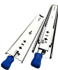 Heavy Duty Drawer Slide With Lock In And Lock Out 10 To 60 Inch 3 Fold Guide Silently Smooth Operation Rugged Steel Construction Rust Resistant Electroplated Or Powder Coated Finish Ideal For Heavy Cabinets And High Use Drawers, steel rail close-up