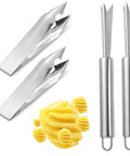 Pineapple Eye Remover Tool Set With Two V Shaped Cutters And Two Removal Clips, Stainless Steel Pineapple Peeler Knife
