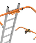 Heavy Duty Ladder Stabilizer With Tool Tray For Roof Gutter Cleaning Wing Span Stand Off Non Slip Rubber Bottom Feet Extended Ladder Accessory That Protects Walls From Scratches And Keeps Tools Handy on ladder