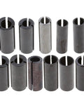 Heavy Duty Collet Chuck Adapter Kit With 5 Router Bit Milling Cutter Drivers; black machined collet adapters for precision work.