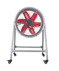 Built Tough 20 Inch Floor Ventilation Fan With Heavy Duty Exhaust Capability And Commercial Grade Rolling Stand, red blades.
