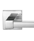 Close-up of polished chrome towel bar detail from All In One Bathroom Set With 3 Light Vanity Bar Towel Bar Towel Ring Robe Hook And Toilet Paper Holder In Polished Chrome Finish Vintage Modern Style For Quick Affordable Bath Updates.