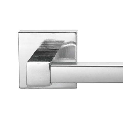 Close-up of polished chrome towel bar detail from All In One Bathroom Set With 3 Light Vanity Bar Towel Bar Towel Ring Robe Hook And Toilet Paper Holder In Polished Chrome Finish Vintage Modern Style For Quick Affordable Bath Updates.