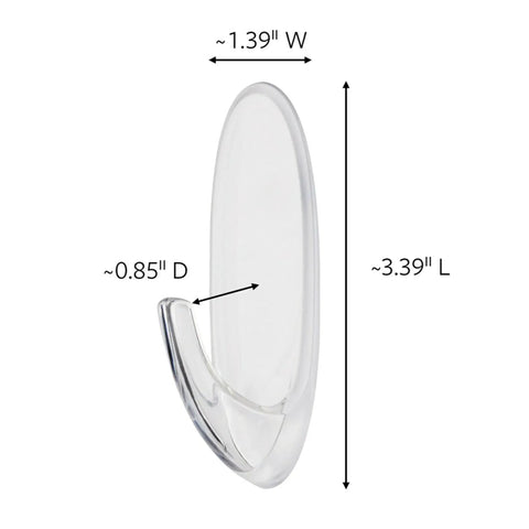 Six Pack Large Clear Hooks Damage Free Hanging Holds Up To 4 Lbs Each indoor plastic hook with measurements.