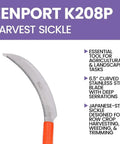 K208P Easy Grab And Go Harvest Sickle With Plastic Handle And Light Serration, 6.5 Inch Stainless Steel Blade, Japanese Style