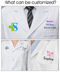 Customizable Lab Coat For Men And Women with personalized icons, names, and photos, unisex medical coat, durable 65/35 polyester cotton