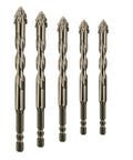 Five Pack Four Edged Serrated Eccentric Drill Bit Set With Sawtooth Four Flute Design For Stone Glass Concrete Wood Brick And Metal