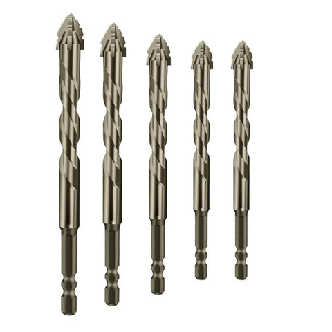 Five Pack Four Edged Serrated Eccentric Drill Bit Set With Sawtooth Four Flute Design For Stone Glass Concrete Wood Brick And Metal