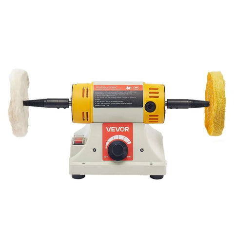 Benchtop Buffer Polisher With Half Horsepower Motor And 0 To 8000 RPM Adjustable Speed Heavy Duty Polish And Buffing Machine Includes 4 Inch Cotton Wheel Pair and 3 Inch Fiber Wheels