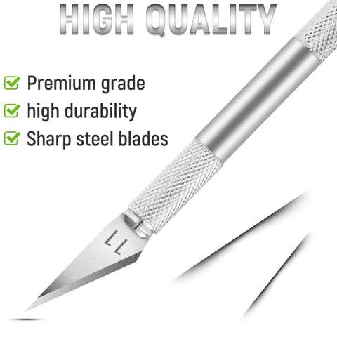 Close-up of knife handle and blade from 10 Pack Craft Knife Set With SK5 High Carbon Steel Blades For Pumpkin Carving, DIY Art And Stencil Projects