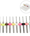 Carbide PCB Drill Bit Kit 10Pcs Pro Grade for Mini Circuit Boards CNC Milling with Large Spiral Grooves and Colorful Rings