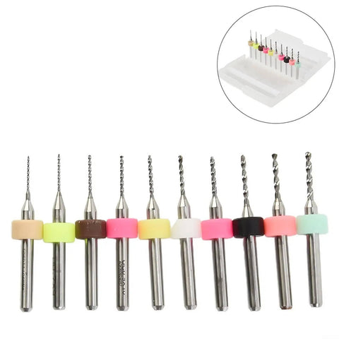 Carbide PCB Drill Bit Kit 10Pcs Pro Grade for Mini Circuit Boards CNC Milling with Large Spiral Grooves and Colorful Rings