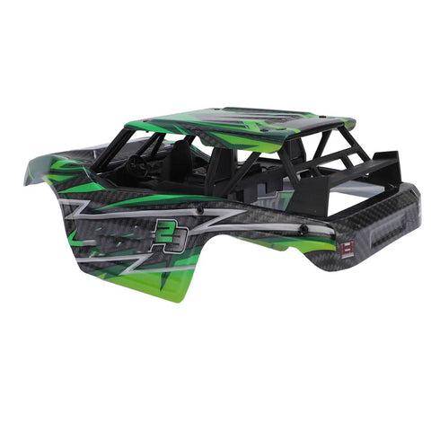 Premium Upgraded High Speed Five Wire Rc Steering Servo For 1/18 Scale Rc Cars Fits Hs18301 Through Hs18314 Plastic Gears Quick Response Hot Rod Ready Track Beasts, side view of green and black RC car body.