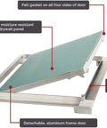 Seamless Touch Latch Drywall Access Door For Walls And Ceilings Invisible Flush Fit Dead Silent Frame Custom Finish Ready Zero Visible Hardware Top Shelf Hidden Panel 12 By 12 Inches showing felt gasket and detachable frame.