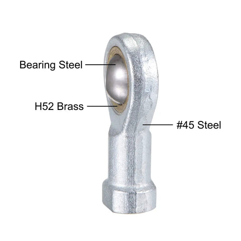 2 Pack Spherical Rod End Bearing With 6mm Bore And M6x1.0 Left Hand Female Thread Connector Self Lubricated Joint Built To Last Heavy Duty Steel Body For Hydraulic Cylinders And Industrial Machinery, #45 steel and brass