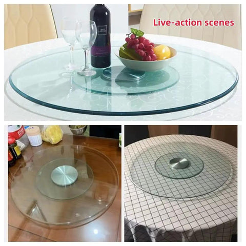 Game Changer Heavy Duty Lazy Susan For Large Round Dining Table With Thick Tempered Glass And Slick Rotating Turntable Tray on various tables.