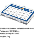 Clear plastic case of 720 Piece Laptop Screw Kit Carbon Steel Phillips Flat Head Assortment With Countersunk SSD Screws