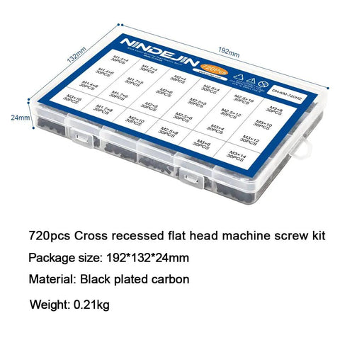 Clear plastic case of 720 Piece Laptop Screw Kit Carbon Steel Phillips Flat Head Assortment With Countersunk SSD Screws