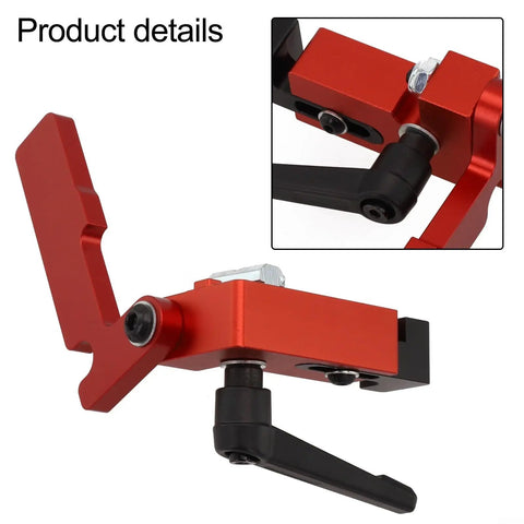 Close-up of Beefed-Up Heavy Duty T Slot Miter Track 75 Type T-Rail Aluminum Router Fence component with red and black details