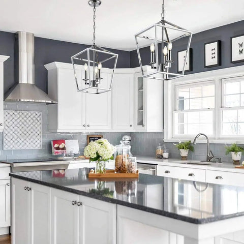 Pendant Light Lantern With Iron Art Design 4 Head Candle Style Chandelier Ceiling Fixture In Polished Chrome For Kitchen