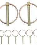 Heavy Duty Lynch Pin 8 Piece Kit Spring Loaded Trailer Pins For Mowers And Farm Equipment Durable Quick Release Fasteners For Secure Connections Ideal For Trailers Tow Gear And Heavy Loads Built Tough For Rugged Jobs. 8 spring-loaded steel pins shown