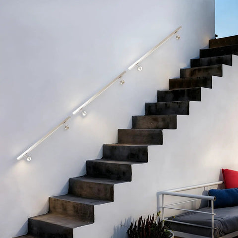 Heavy Duty Flush Handrail Set Wall Mount Stainless Steel Stair Railing Kit With Slick Silver Finish on concrete stairs.