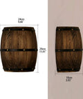 Antique Wood Wine Barrel Wall Sconce For Bar Area With Up And Down Lighting Steampunk Vibe Indoor Wall Lamp shown front and side