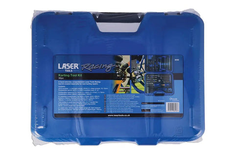 Karting Tool Kit 36 Piece With Three Eighths Inch Drive Ratchet in blue carrying case with instructions