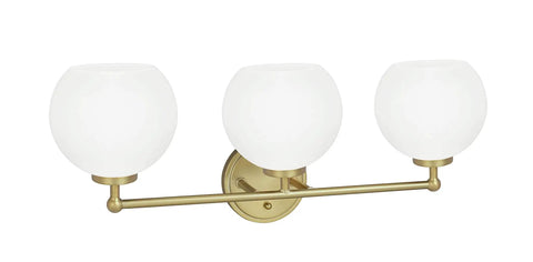 Three Light Gold Finish Vanity Wall Light Fixture With Frosted Glass Shades For Bathrooms 23 Inch Wide Transitional Design UL Listed