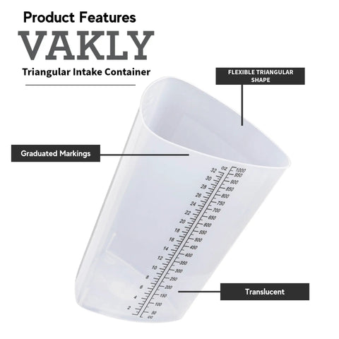 32 Oz Graduated Triangular Intake Output Containers, Plastic, 5 Pack For Precise Urine Output And Lab Measurements, Clear Beakers With Oz And CC Markings, Durable Bulk Pack, translucent triangular beaker with graduated markings