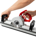 Heavy Duty 43 Degree Electric Tile Chamfering Tool 1200W Pro Grade Bevel Cutter with stable base held in hand for precision cutting.