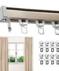 Heavy Duty Aluminum Curtain Track Ceiling Mount Glides Smoother Than Butter Built Rock Solid With Silent Rollers And Double Soundproofing For Zero Fuss Room Divider Installations Champagne Finish with glides and mounting options.