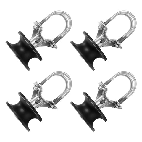 Pack Of Four Nylon Sliding Gate Rollers Engineered For Heavy Duty Track Systems with black nylon wheels and metal hardware.