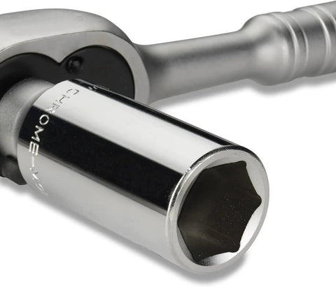 Half Inch Drive Scaffold Ratchet Wrench With 9.5 Inch Length, includes Seven Eighths Inch Six Point Deep Socket, CR V Steel Build