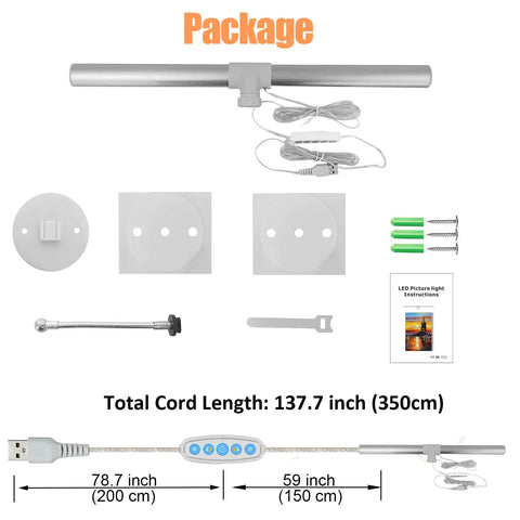 Dope USB Picture And Painting Light package with adjustable color temperature, mounting hardware, and 360° rotatable head.