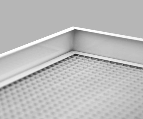 Close-up of Premium Aluminum Eggcrate Return Air Grille for 1 Inch Filter, white finish, cube core detail with smooth edges.