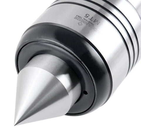 Close-up of MT5 Morse Taper Live Center for Precision Turning Beefy Medium Duty 0.0002 Inch Accuracy 10.20 Inch Overall Length Anti Dust Seal
