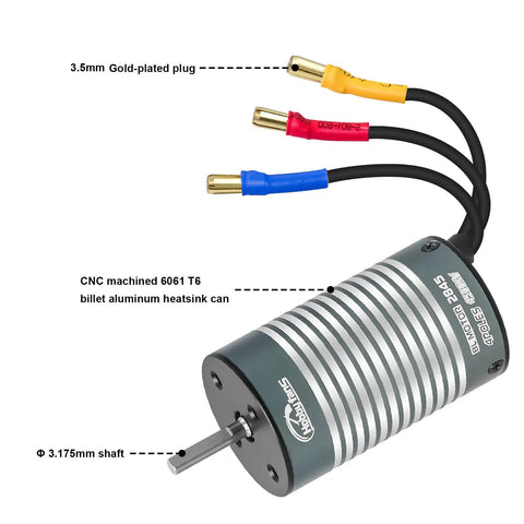 Brushless 2845 4500KV Beast Motor with CNC machined 6061 T6 heatsink and gold-plated plugs for 1/14 1/16 RC car