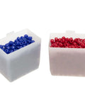 Durable Plastic Bin Cup Storage For Sorting Small Parts In Shelf Bins Two Inch By Three And One Quarter Inch By Three Inch White Case Of 48 Great For Nuts Bolts Screws Washers Office Crafts And LEGO Sorting with blue and red beads