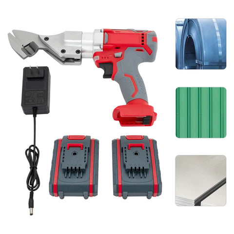 21V Cordless Metal Cutting Shear With 600W Power And 360 Degree Swivel Head, lightweight design with batteries and charger included.