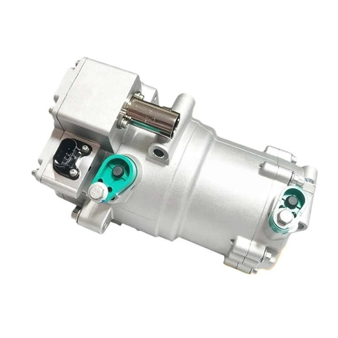 Straight Up Reliable Electric AC Compressor For MG EHS ZSEV ERX5 MG5EV And Roewe 550 OEM Replacement viewed from the side.