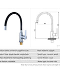 ZBSAVFM Rotating Black Kitchen Faucet with Silica Gel Nozzle Hot & Cold Water Mixer Single Handle Flexible Design - Stylish Red Finish image displaying dimensions and details.