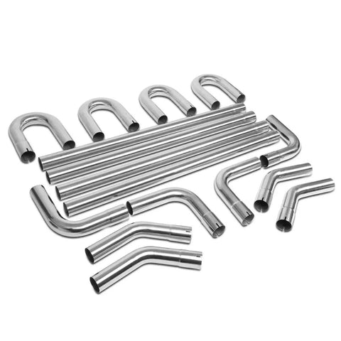 16 Piece 2.5 Inch Stainless Steel Exhaust Tubing Mandrel Bend Kit With Straight And U Bends Slip Fit Joints Universal Fit