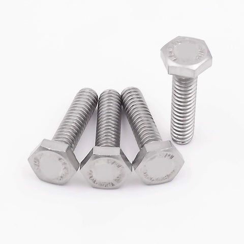 Stainless steel hex bolts, 1/4-20 x 1-1/2 in, fully threaded; five bolts visible