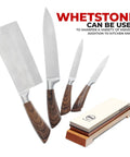 Whetstone Starter Set With 1000 6000 Grit For Ultra Sharp Knives Made In Japan alongside four knives of varying sizes