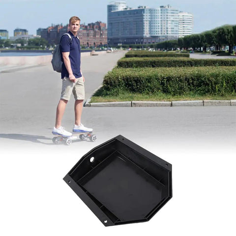 Legit Heavy Duty Electric Longboard Battery Enclosure Built Rock Solid For Daily Shredding Sessions With Separate Controller Housing And Quick Twist Lock Installation Kit, 8x8 inch plastic case, shown outdoors.